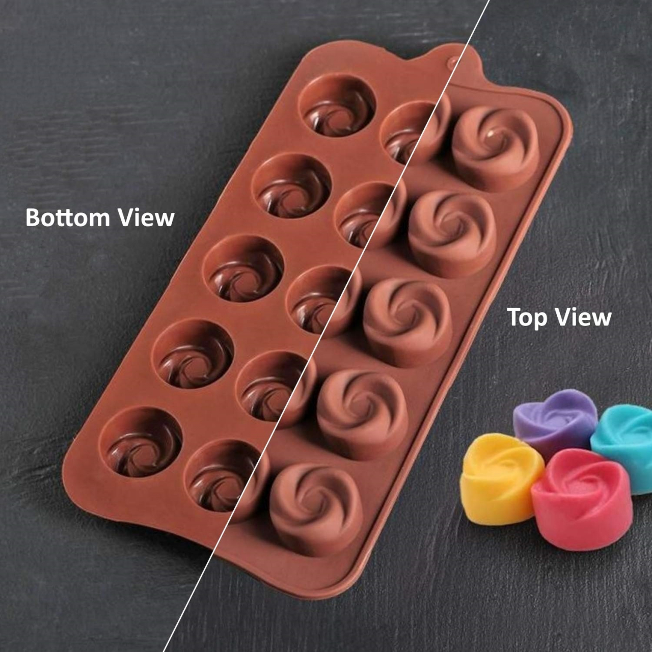 Forma Din Silicon Pentru Bomboane De Ciocolata Sau Jeleu, 15 Forme Trandafiri, 21x10.5 cm, Luxer, Forma Ciocoalata Plastic / Silicon , Matrita Ciocolata de Casa in forma de Tablete de Ciocolata [4]