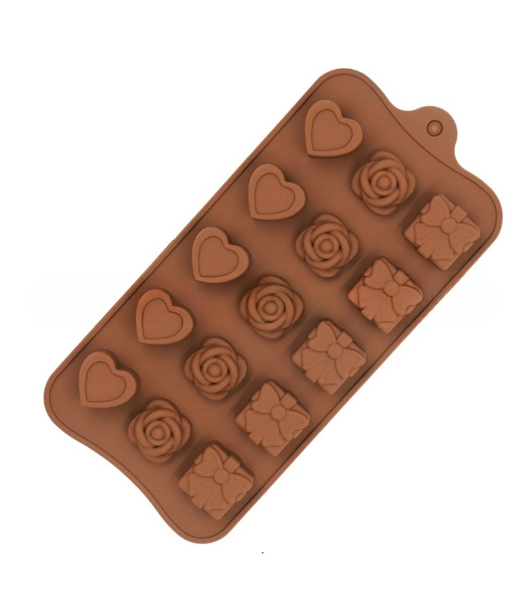Forma Din Silicon Pentru Bomboane De Ciocolata Sau Jeleu, 5 x Forma Inimioara, 5 x Forma Trandafir, 5 x Forma Cadou, 21x10.5 cm, Luxer, Forma Ciocoalata Plastic / Silicon , Matrita Ciocolata de Casa in forma de Tablete de Ciocolata [1]