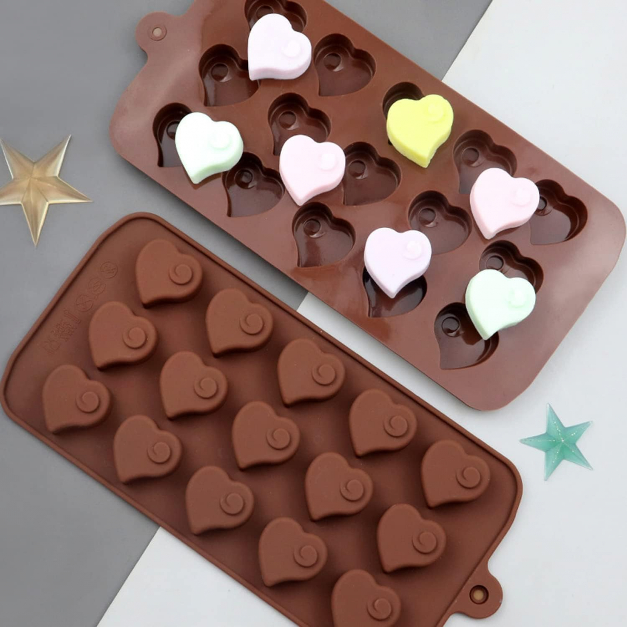 Forma Din Silicon Pentru Bomboane De Ciocolata Sau Jeleuri, 15 x Praline Inimioara, 22.5x10.6 cm, Luxer [2]