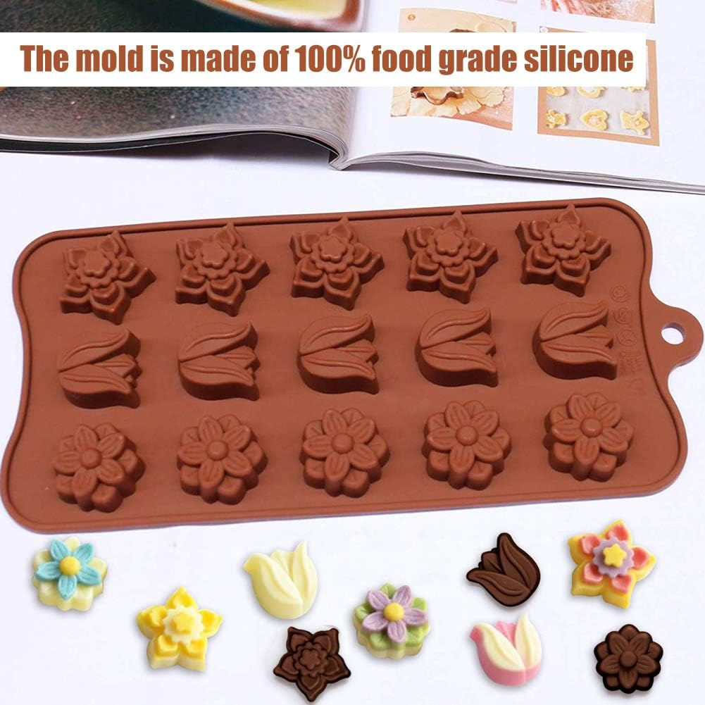 Forma Din Silicon Pentru Bomboane De Ciocolata Sau Jeleu, 5 x Forma Narcisa, 5 x Forma Lalea, 5 x Forma Musetel, 22x10.5 cm, Luxer, Forma Ciocoalata Plastic / Silicon , Matrita Ciocolata de Casa in forma de Tablete de Ciocolata [8]