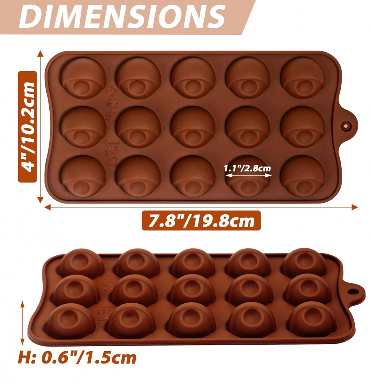 Forma Din Silicon Pentru Bomboane De Ciocolata Sau Jeleu, 15 Praline Cu Forma De Ochi, Tematica Halloween, 19.8x10.2 cm, Luxer, Forma Ciocoalata Plastic / Silicon , Matrita Ciocolata de Casa in forma de Tablete de Ciocolata [7]
