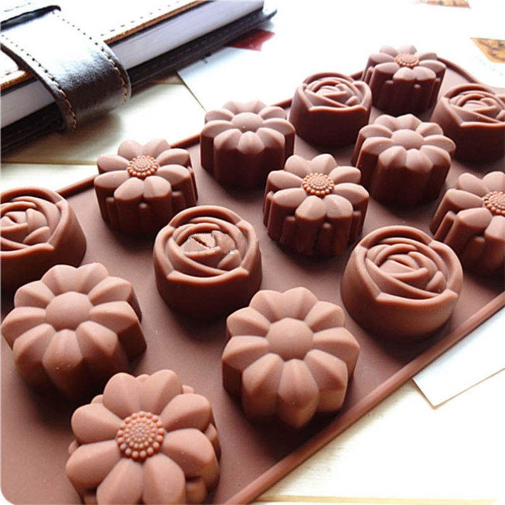 Forma Din Silicon Pentru Bomboane De Ciocolata Sau Jeleu, 15 Forme De Margarete Si Trandafiri, 21x10.5 cm, Luxer,, Forma Ciocoalata Plastic / Silicon , Matrita Ciocolata de Casa in forma de Tablete de Ciocolata [5]
