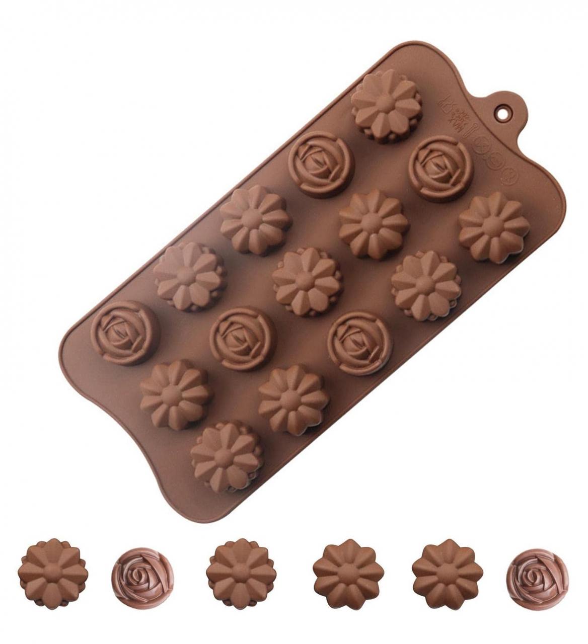 Forma Din Silicon Pentru Bomboane De Ciocolata Sau Jeleu, 15 Forme De Margarete Si Trandafiri, 21x10.5 cm, Luxer,, Forma Ciocoalata Plastic / Silicon , Matrita Ciocolata de Casa in forma de Tablete de Ciocolata [7]