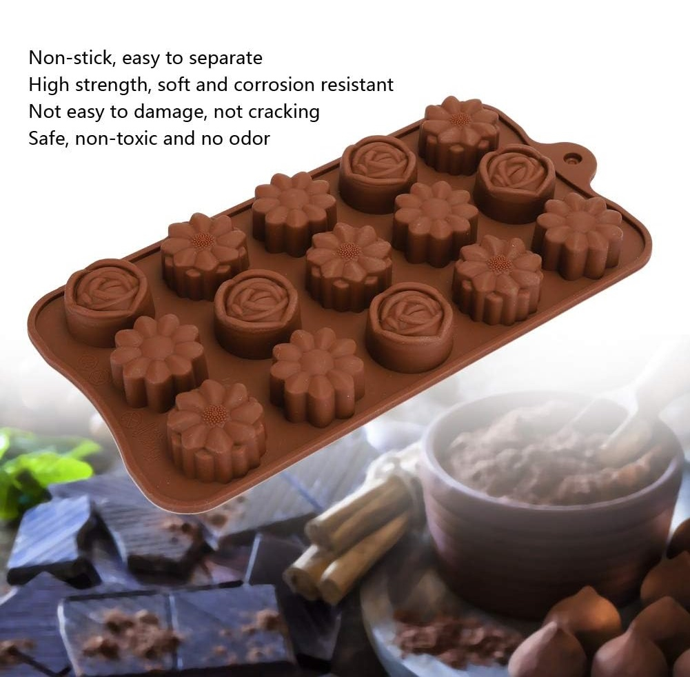 Forma Din Silicon Pentru Bomboane De Ciocolata Sau Jeleu, 15 Forme De Margarete Si Trandafiri, 21x10.5 cm, Luxer,, Forma Ciocoalata Plastic / Silicon , Matrita Ciocolata de Casa in forma de Tablete de Ciocolata [6]
