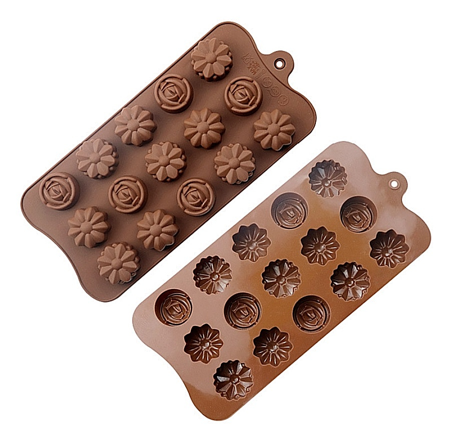 Forma Din Silicon Pentru Bomboane De Ciocolata Sau Jeleu, 15 Forme De Margarete Si Trandafiri, 21x10.5 cm, Luxer,, Forma Ciocoalata Plastic / Silicon , Matrita Ciocolata de Casa in forma de Tablete de Ciocolata [1]