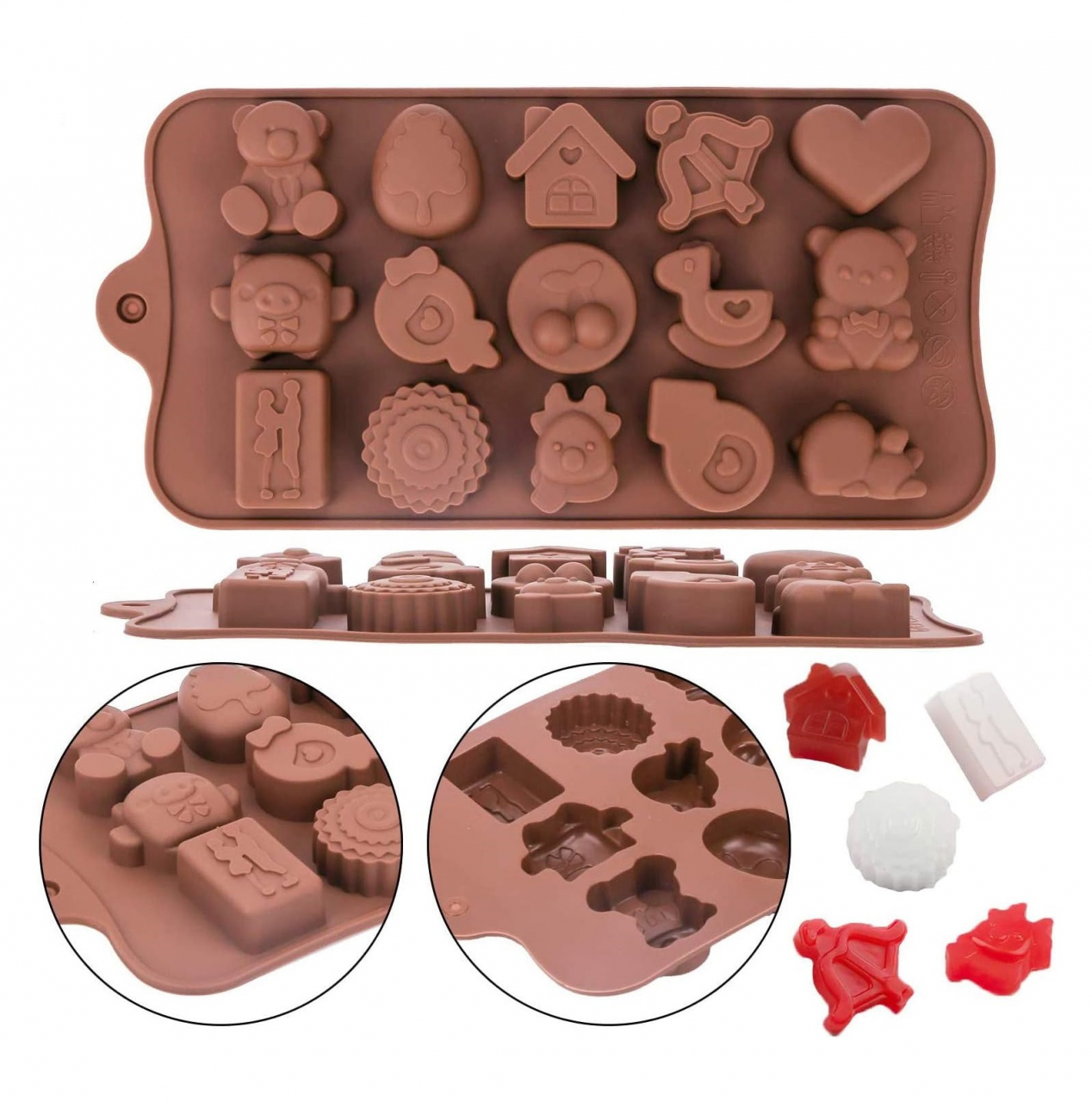 Forma Din Silicon Pentru Bomboane De Ciocolata Sau Jeleuri, 15 Figurine Jucarii, 21x10.7 cm, Luxer, Forma Ciocoalata Plastic / Silicon , Matrita Ciocolata de Casa in forma de Tablete de Ciocolata [2]