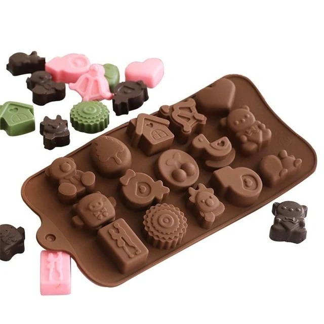 Forma Din Silicon Pentru Bomboane De Ciocolata Sau Jeleuri, 15 Figurine Jucarii, 21x10.7 cm, Luxer, Forma Ciocoalata Plastic / Silicon , Matrita Ciocolata de Casa in forma de Tablete de Ciocolata [4]
