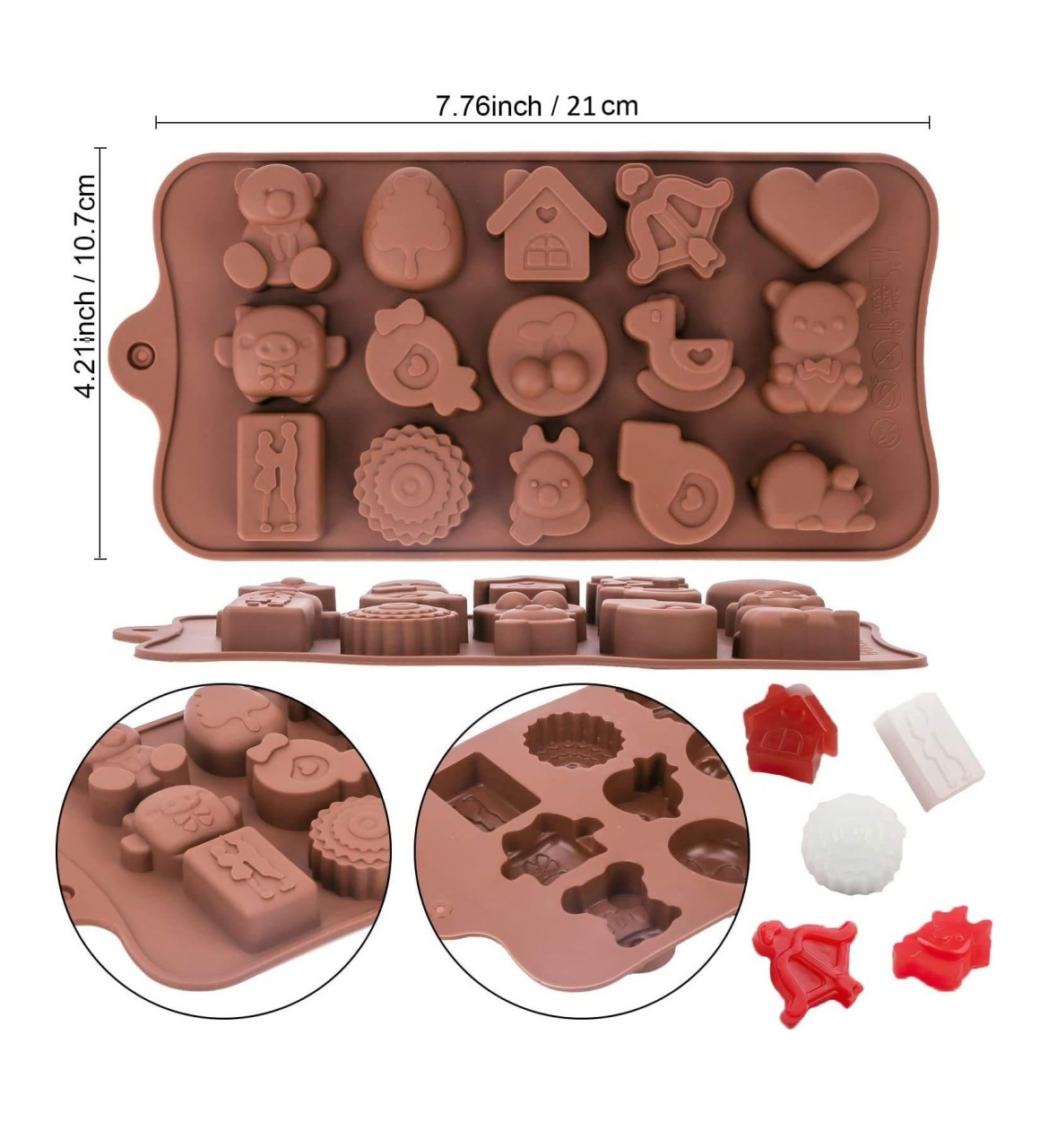 Forma Din Silicon Pentru Bomboane De Ciocolata Sau Jeleuri, 15 Figurine Jucarii, 21x10.7 cm, Luxer, Forma Ciocoalata Plastic / Silicon , Matrita Ciocolata de Casa in forma de Tablete de Ciocolata [6]
