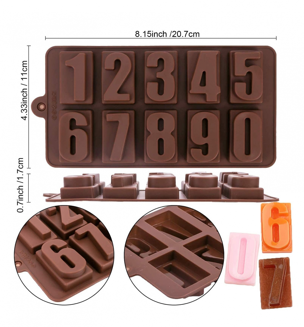 Forma Din Silicon Pentru Cifre Din Ciocolata sau Jeleu, Cifre De La 0 la 9, 20.7x11 cm, Luxer, Luxer, Forma Ciocoalata Plastic / Silicon , Matrita Ciocolata de Casa in forma de Tablete de Ciocolata [8]