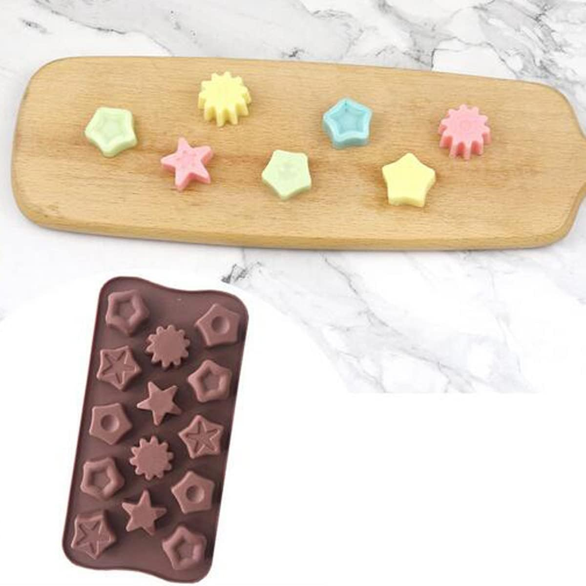 Forma Din Silicon Pentru Bomboane De Ciocolata Sau Jeleuri, 14 Forme Stelute, 21.4 x10.8 cm, Luxer, Forma Ciocoalata Plastic / Silicon , Matrita Ciocolata de Casa in forma de Tablete de Ciocolata [4]