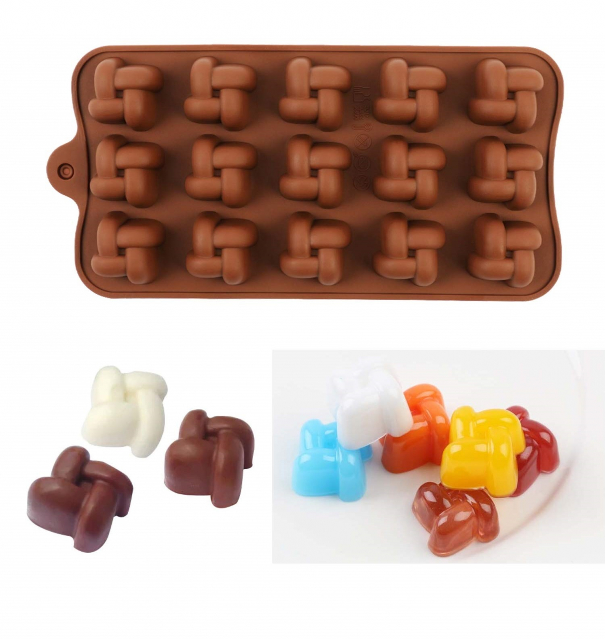 Forma Din Silicon Pentru Bomboane De Ciocolata Sau Jeleuri, 15 Forme Nod Impletit, 20.5x11 cm, Luxer, Forma Ciocoalata Plastic / Silicon , Matrita Ciocolata de Casa in forma de Tablete de Ciocolata [3]