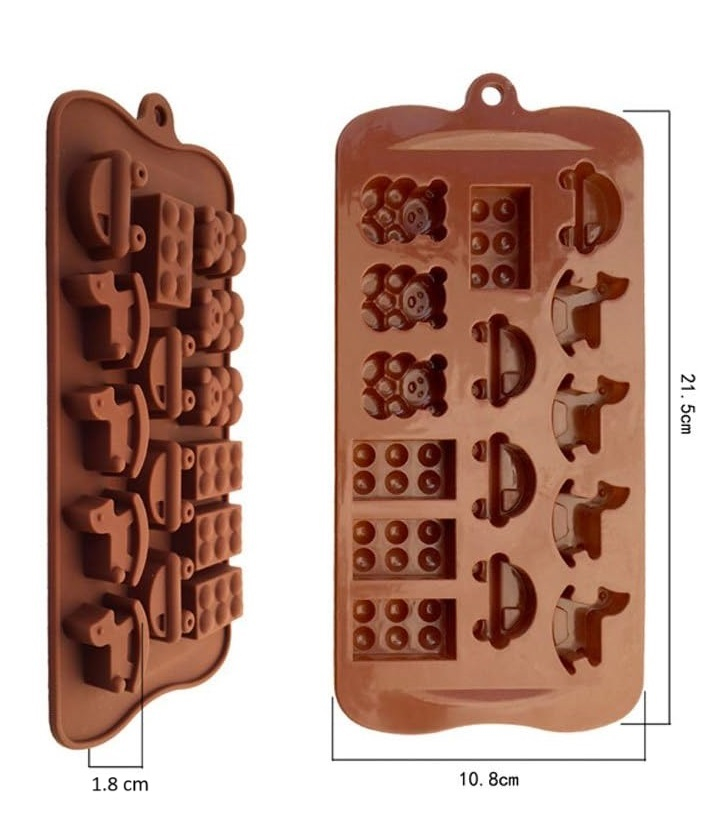 Forma Forma Din Silicon Pentru Bomboane De Ciocolata Sau Jeleuri, 4 x Forma Calut de Lemn, 4 x Forma Masinuta, 4 x Forma Lego, 3 x Forma Ursulet, 21.5x10.8 cm, Luxer, Forma Ciocoalata Plastic / Silicon , Matrita Ciocolata de Casa in forma de Tablete de Ciocolata [10]