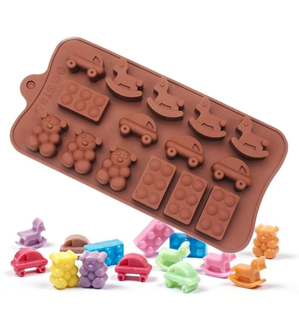 Forma Forma Din Silicon Pentru Bomboane De Ciocolata Sau Jeleuri, 4 x Forma Calut de Lemn, 4 x Forma Masinuta, 4 x Forma Lego, 3 x Forma Ursulet, 21.5x10.8 cm, Luxer, Forma Ciocoalata Plastic / Silicon , Matrita Ciocolata de Casa in forma de Tablete de Ciocolata [3]