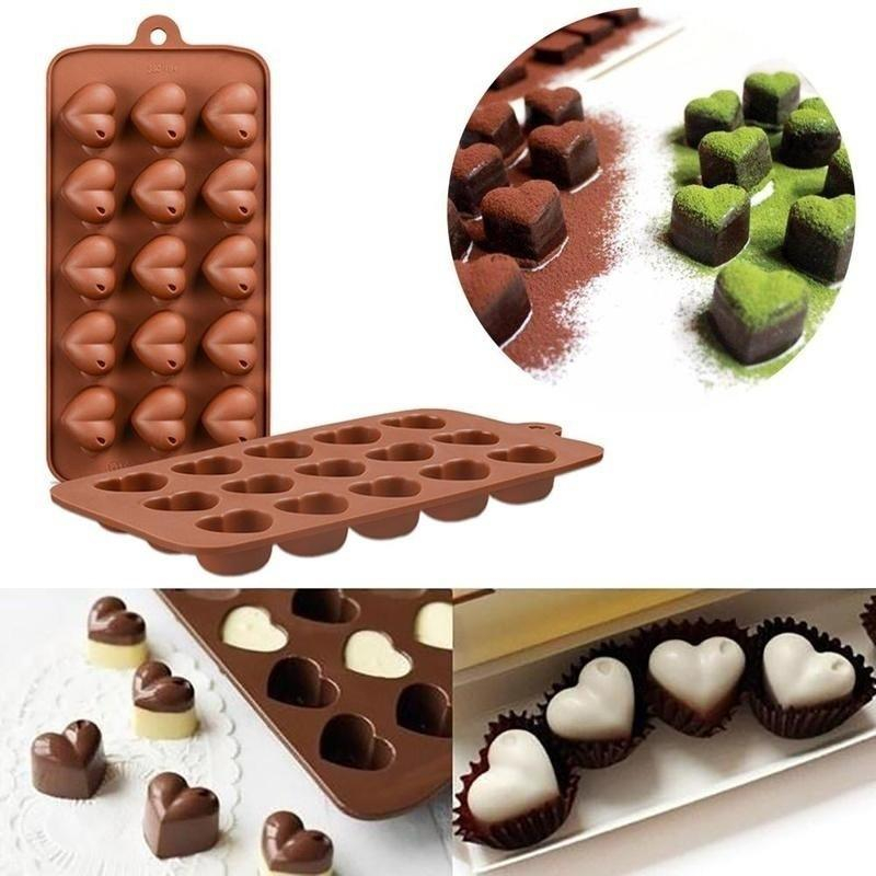Forma Din Silicon Pentru Bomboane de Ciocolata sau Jeleuri, 15 x Forma Inimioara, 21x11 cm, Luxer, Forma Ciocoalata Plastic / Silicon , Matrita Ciocolata de Casa in forma de Tablete de Ciocolata [3]