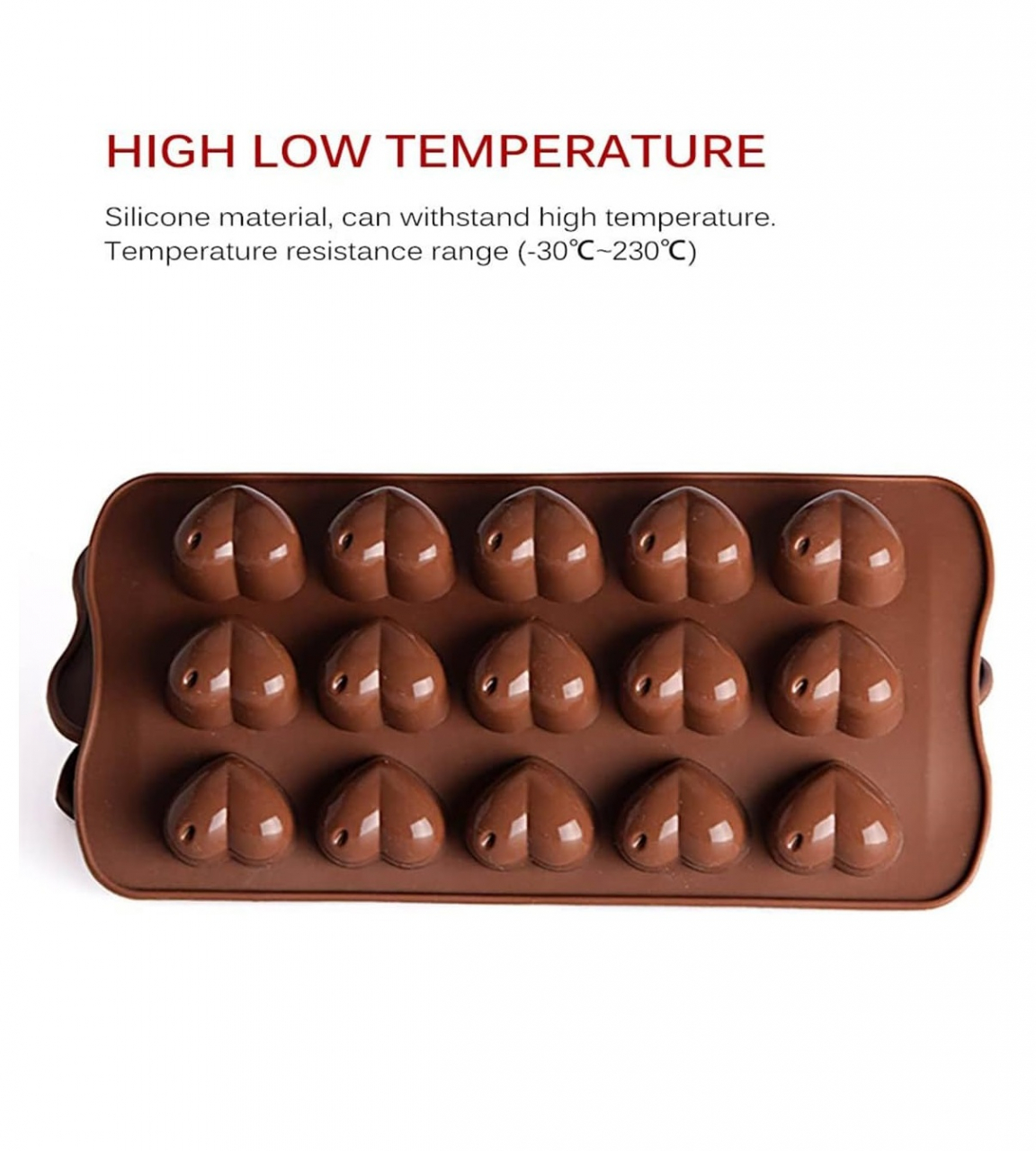 Forma Din Silicon Pentru Bomboane de Ciocolata sau Jeleuri, 15 x Forma Inimioara, 21x11 cm, Luxer, Forma Ciocoalata Plastic / Silicon , Matrita Ciocolata de Casa in forma de Tablete de Ciocolata [10]