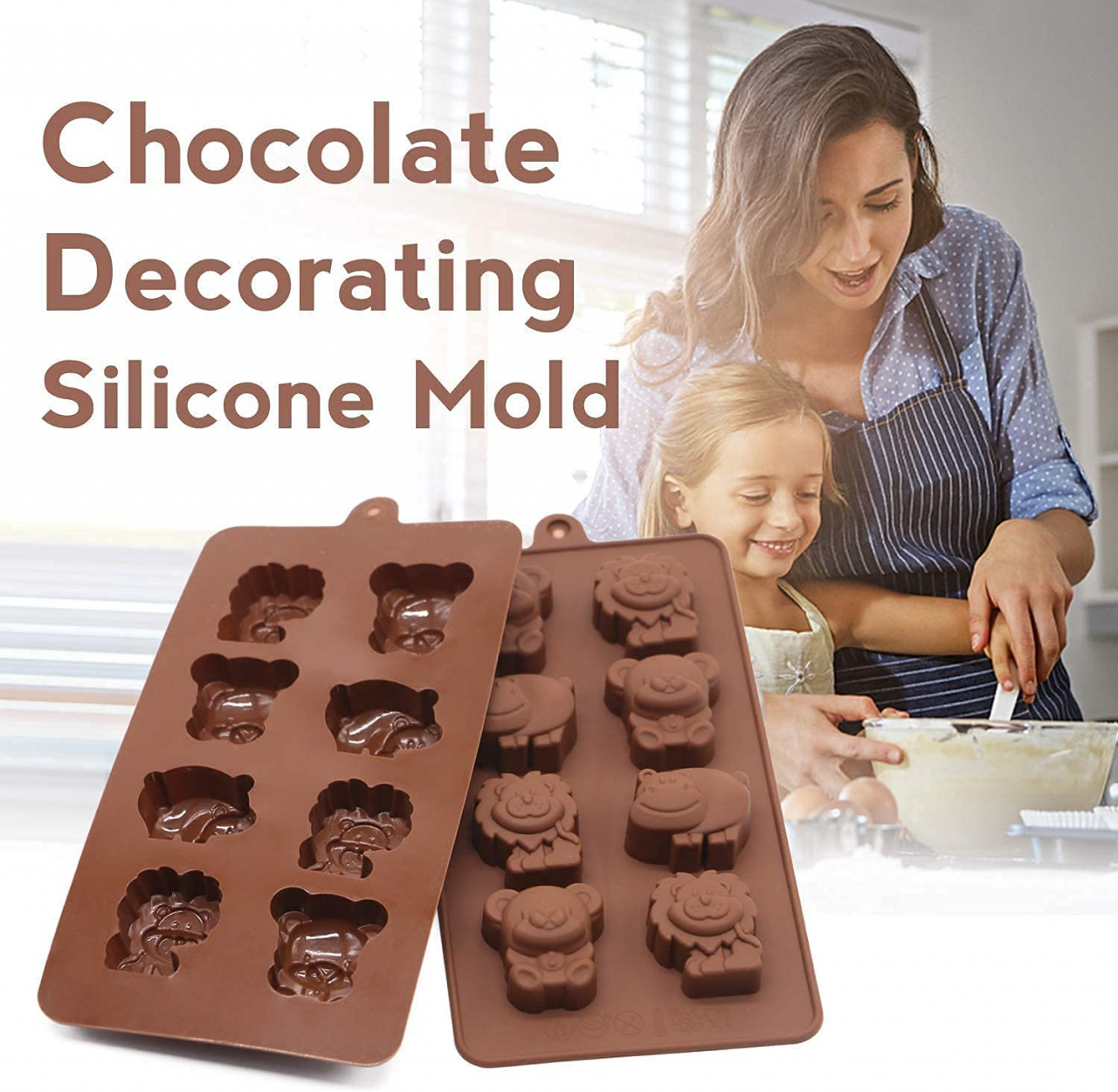 Forma Din Silicon Pentru Bomboane De Ciocolata Sau Jeleuri, 3 x Forma Leu, 3 x Forma Ursulet, 2 x Forma Hipopotam, 20x10 cm, Luxer, Forma Ciocoalata Plastic / Silicon , Matrita Ciocolata de Casa in forma de Tablete de Ciocolata [7]