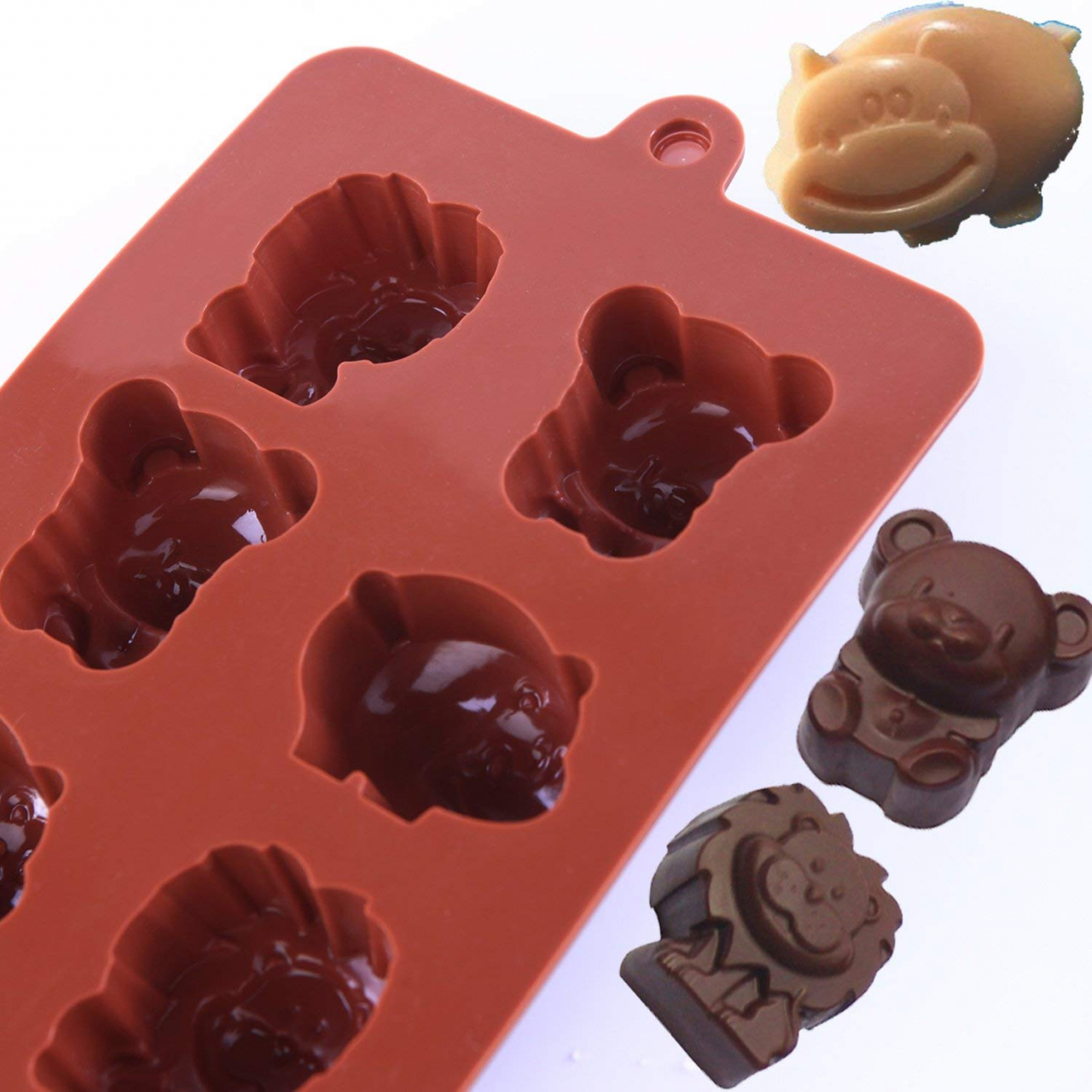 Forma Din Silicon Pentru Bomboane De Ciocolata Sau Jeleuri, 3 x Forma Leu, 3 x Forma Ursulet, 2 x Forma Hipopotam, 20x10 cm, Luxer, Forma Ciocoalata Plastic / Silicon , Matrita Ciocolata de Casa in forma de Tablete de Ciocolata [2]