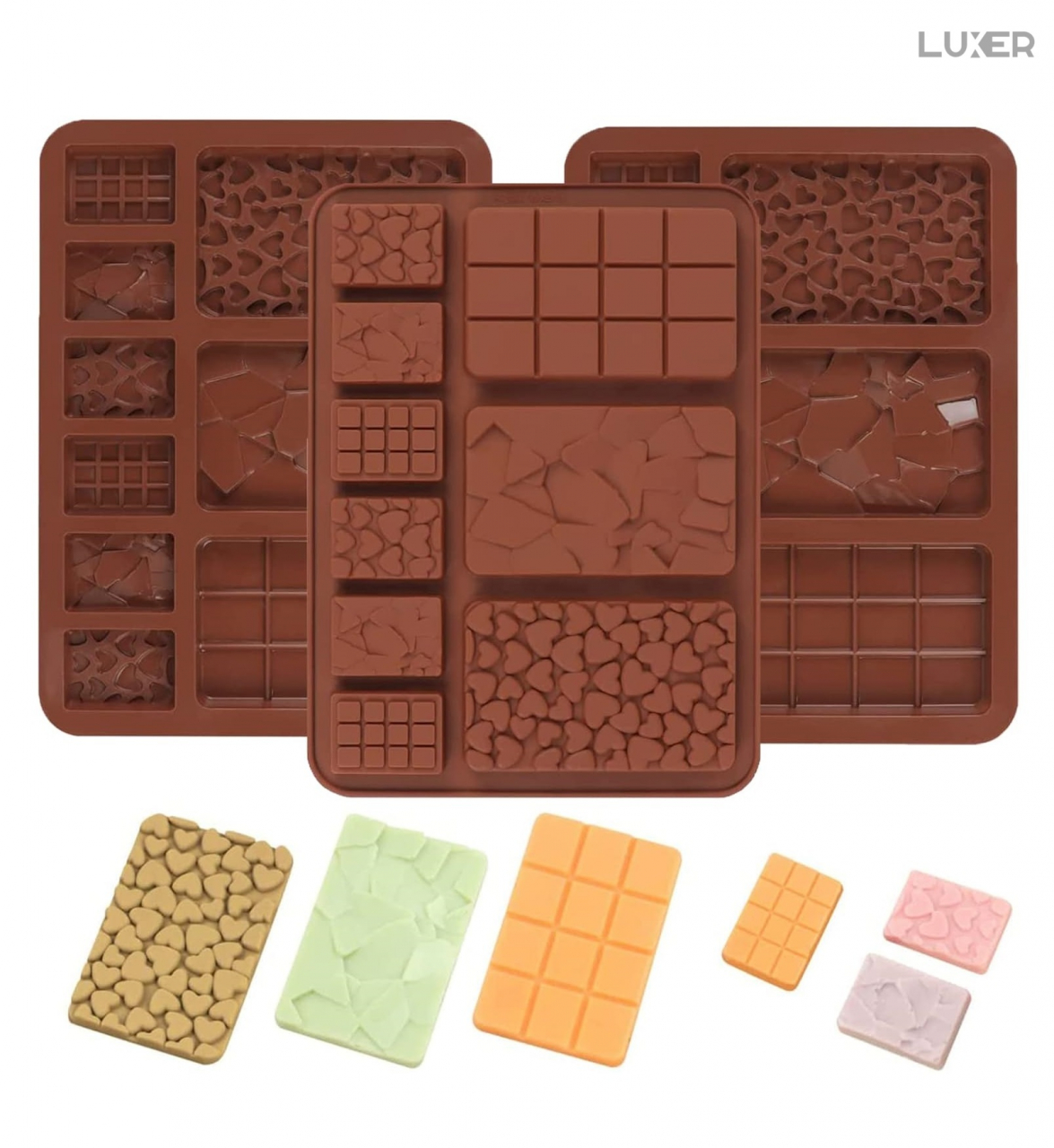 Forma Din Silicon Pentru Ciocolata De Casa, 3 Mini-Tablete 8.8x5.5 cm si 6 Mini-Tablete 3.6x2.6 cm, Dimensiune Forma 20.4x15 cm, Luxer [2]