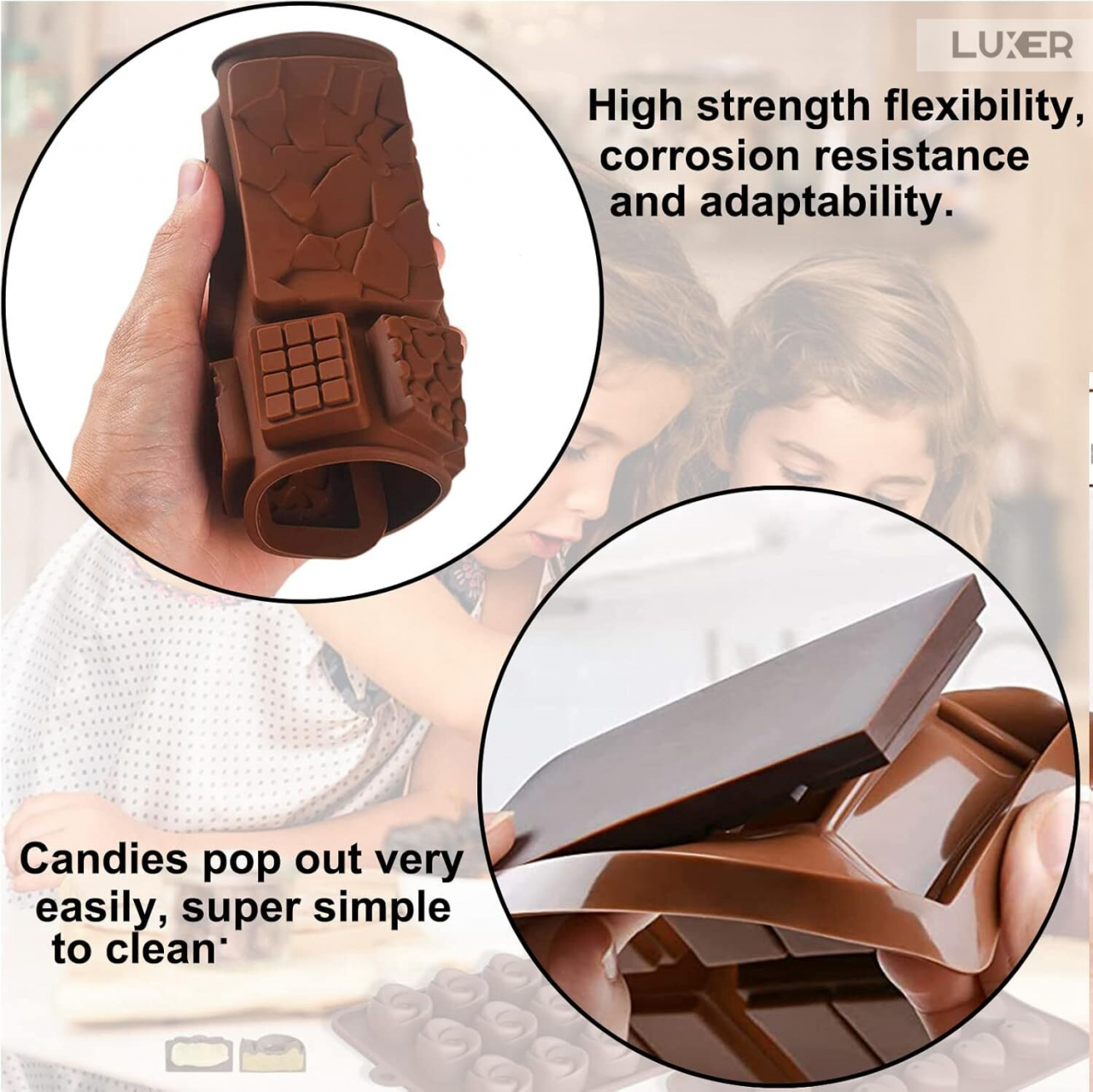 Forma Din Silicon Pentru Ciocolata De Casa, 3 Mini-Tablete 8.8x5.5 cm si 6 Mini-Tablete 3.6x2.6 cm, Dimensiune Forma 20.4x15 cm, Luxer [9]