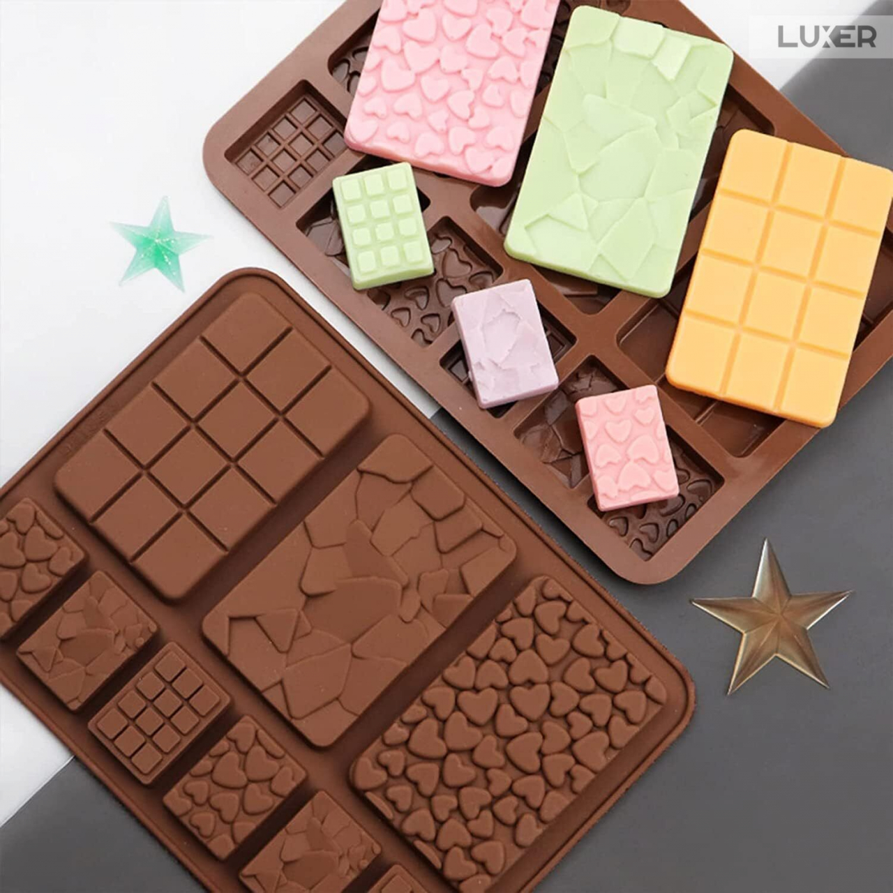 Forma Din Silicon Pentru Ciocolata De Casa, 3 Mini-Tablete 8.8x5.5 cm si 6 Mini-Tablete 3.6x2.6 cm, Dimensiune Forma 20.4x15 cm, Luxer [5]