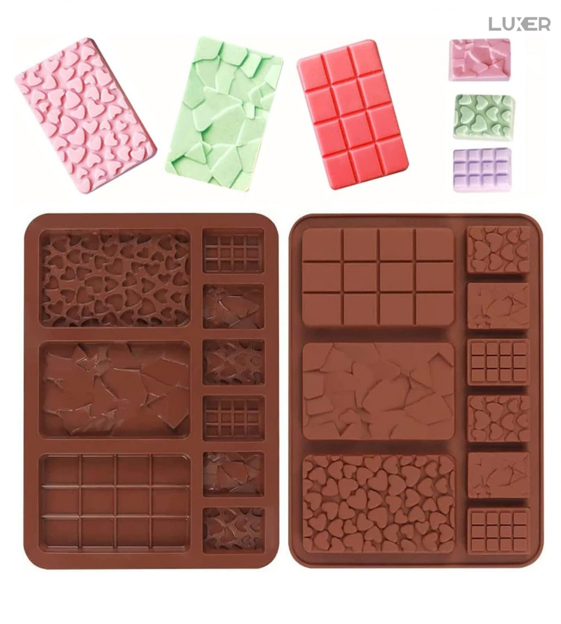 Forma Din Silicon Pentru Ciocolata De Casa, 3 Mini-Tablete 8.8x5.5 cm si 6 Mini-Tablete 3.6x2.6 cm, Dimensiune Forma 20.4x15 cm, Luxer [7]