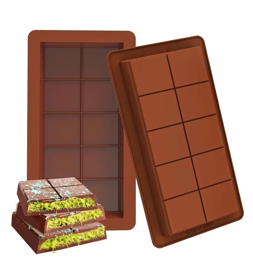 Forma Din Silicon Pentru Ciocolata Dubai De Casa cu Adancime 2 cm, Tableta Cu 5x2 Patratele, 25.3x13.6 cm, Luxer [1]