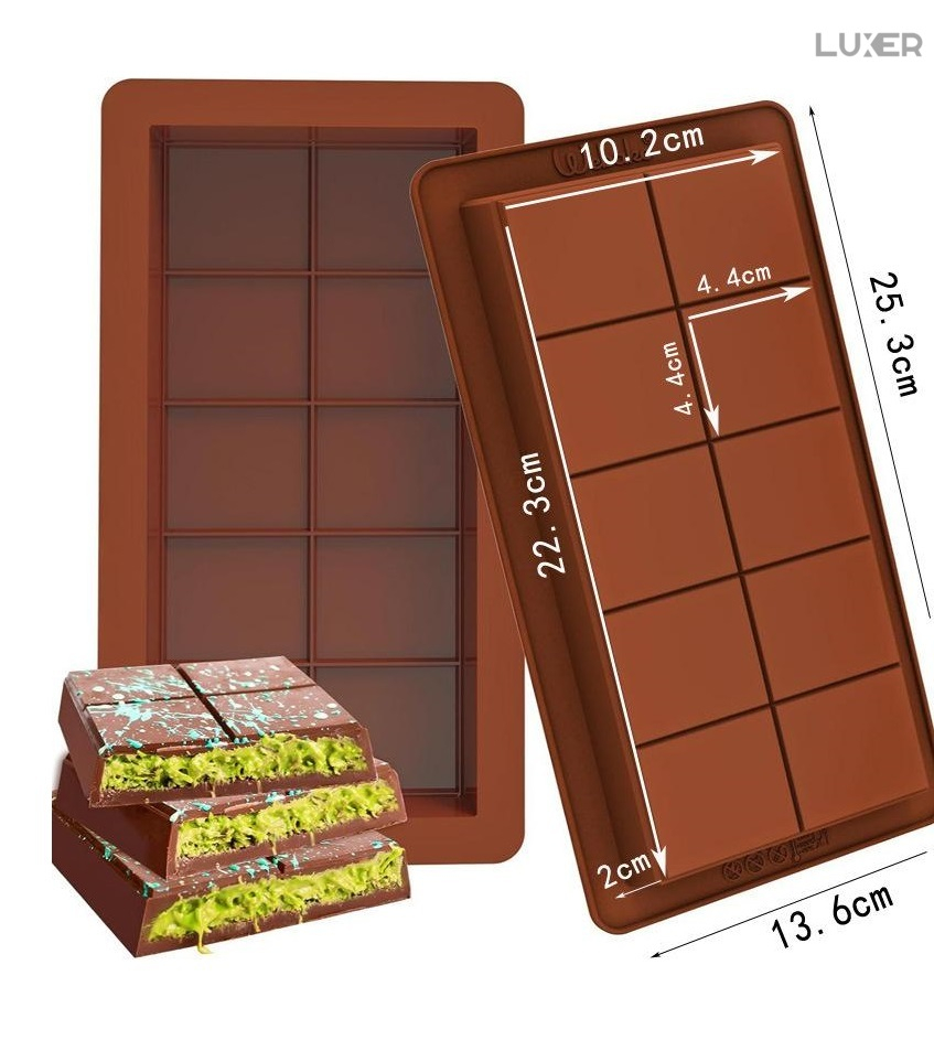 Forma Din Silicon Pentru Ciocolata Dubai De Casa cu Adancime 2 cm, Tableta Cu 5x2 Patratele, 25.3x13.6 cm, Luxer [9]