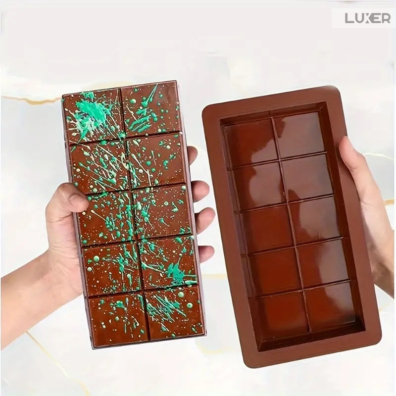 Forma Din Silicon Pentru Ciocolata Dubai De Casa cu Adancime 2 cm, Tableta Cu 5x2 Patratele, 25.3x13.6 cm, Luxer [2]