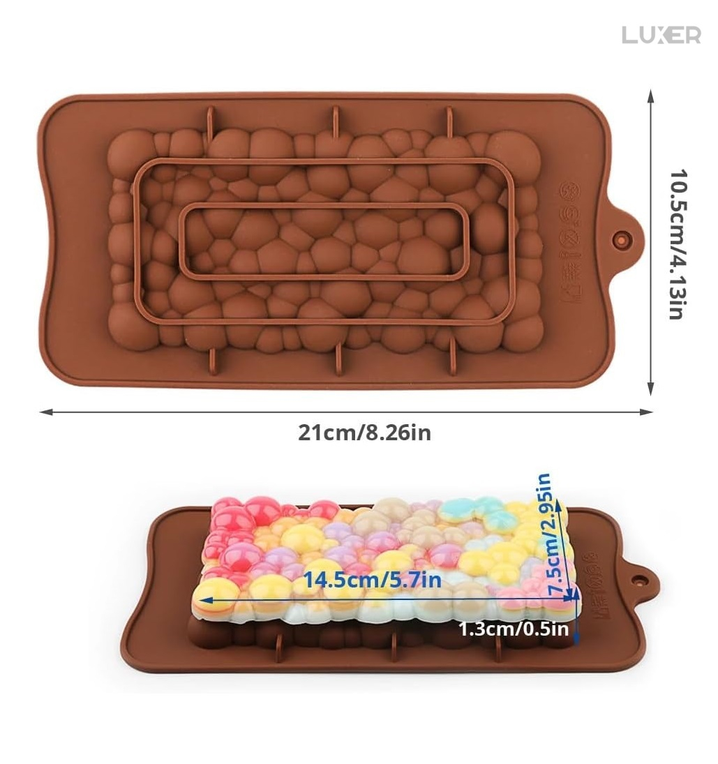 Forma Din Silicon Pentru Ciocolata Aerata De Casa, Model - Tableta Cu Bule, 21x10.5 cm, Luxer [7]