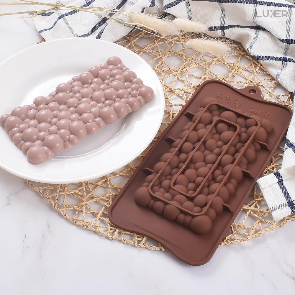 Forma Din Silicon Pentru Ciocolata Aerata De Casa, Model - Tableta Cu Bule, 21x10.5 cm, Luxer [3]
