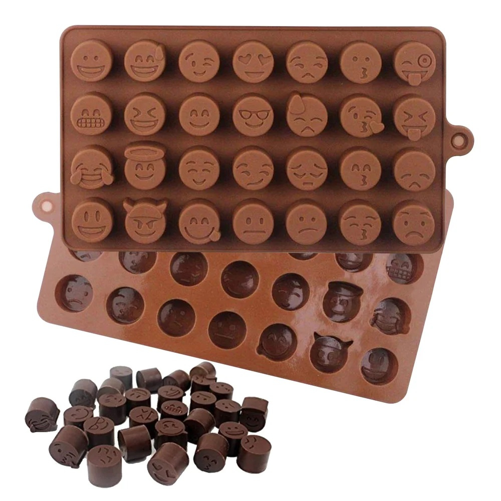 Forma Din Silicon Pentru Emoji Din Ciocolata Sau Jeleu, 7x4 Emoticoane, 18.7x11.1 cm, Luxer, Forma Ciocoalata Plastic / Silicon , Matrita Ciocolata de Casa in forma de Tablete de Ciocolata [2]