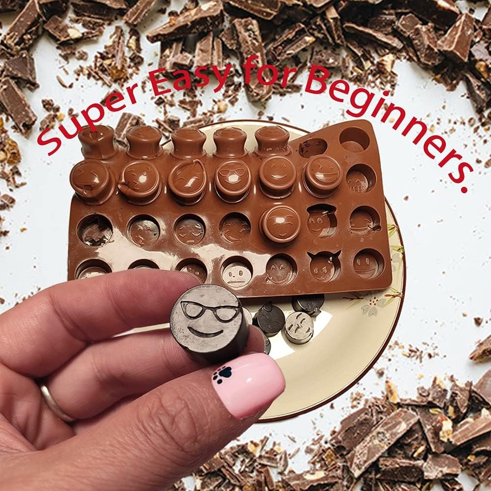 Forma Din Silicon Pentru Emoji Din Ciocolata Sau Jeleu, 7x4 Emoticoane, 18.7x11.1 cm, Luxer, Forma Ciocoalata Plastic / Silicon , Matrita Ciocolata de Casa in forma de Tablete de Ciocolata [6]