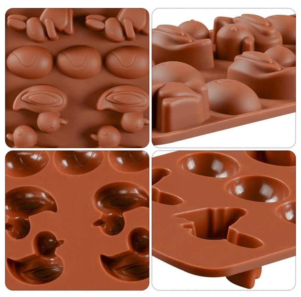 Forma Din Silicon Pentru Bomboane De Ciocolata Sau Jeleu, 4 Iepurasi, 4 Rate si 6 Oua, 20.5x10.3 cm, Luxer, Forma Ciocoalata Plastic / Silicon , Matrita Ciocolata de Casa in forma de Tablete de Ciocolata [2]