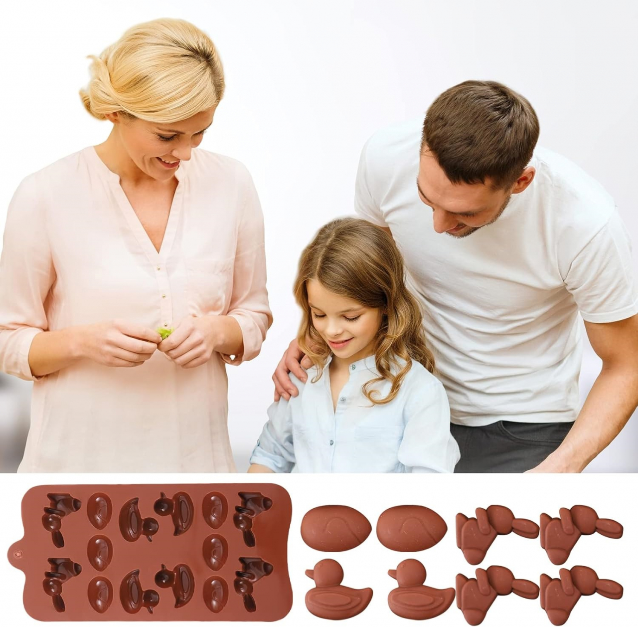 Forma Din Silicon Pentru Bomboane De Ciocolata Sau Jeleu, 4 Iepurasi, 4 Rate si 6 Oua, 20.5x10.3 cm, Luxer, Forma Ciocoalata Plastic / Silicon , Matrita Ciocolata de Casa in forma de Tablete de Ciocolata [3]