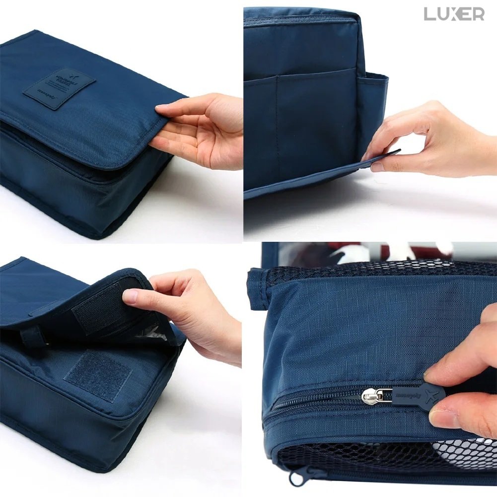 Geanta De Cosmetice Pentru Calatorii Tip Organizator Suspendabil Luxer, Impermeabila, Dimensiuni 24x19x9 cm, Culoare Navy Blue/Red Wine/ Gray [15]
