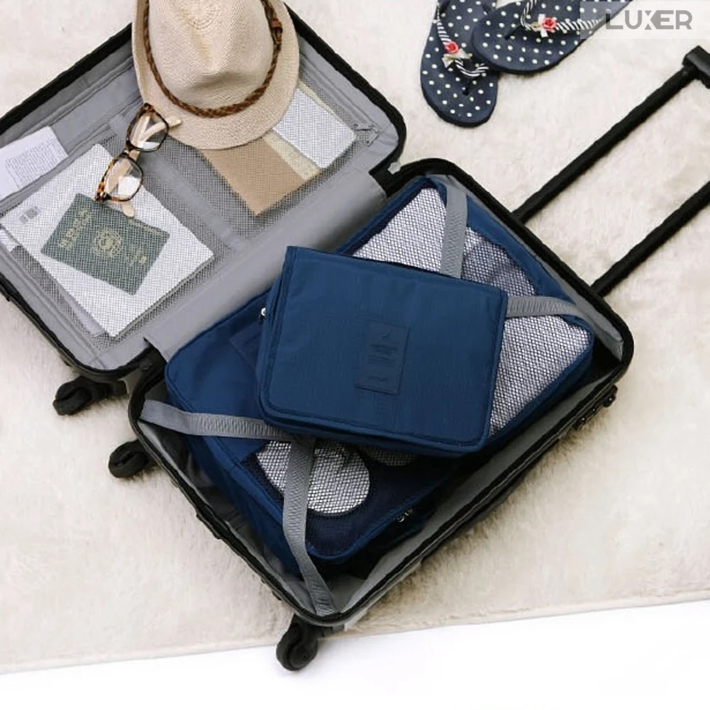 Geanta De Cosmetice Pentru Calatorii Tip Organizator Suspendabil Luxer, Impermeabila, Dimensiuni 24x19x9 cm, Culoare Navy Blue/Red Wine/ Gray [2]