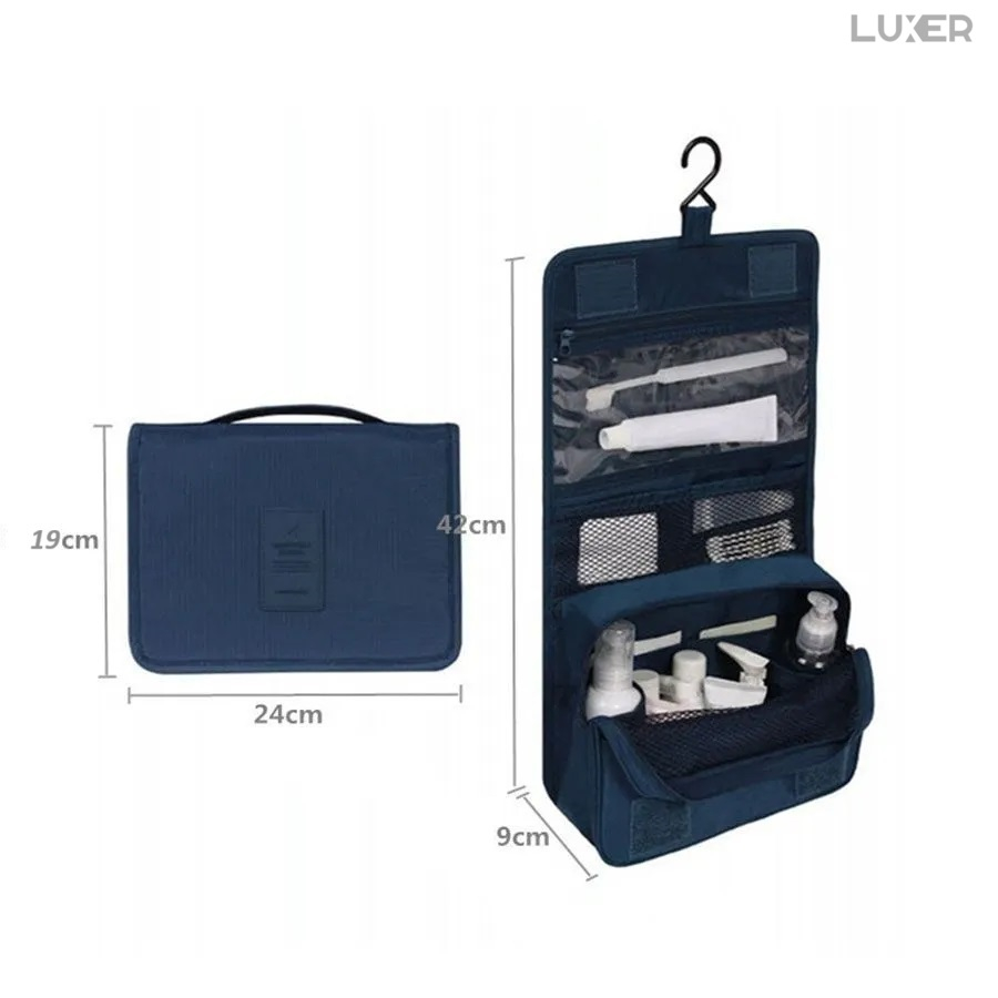 Geanta De Cosmetice Pentru Calatorii Tip Organizator Suspendabil Luxer, Impermeabila, Dimensiuni 24x19x9 cm, Culoare Navy Blue/Red Wine/ Gray [17]