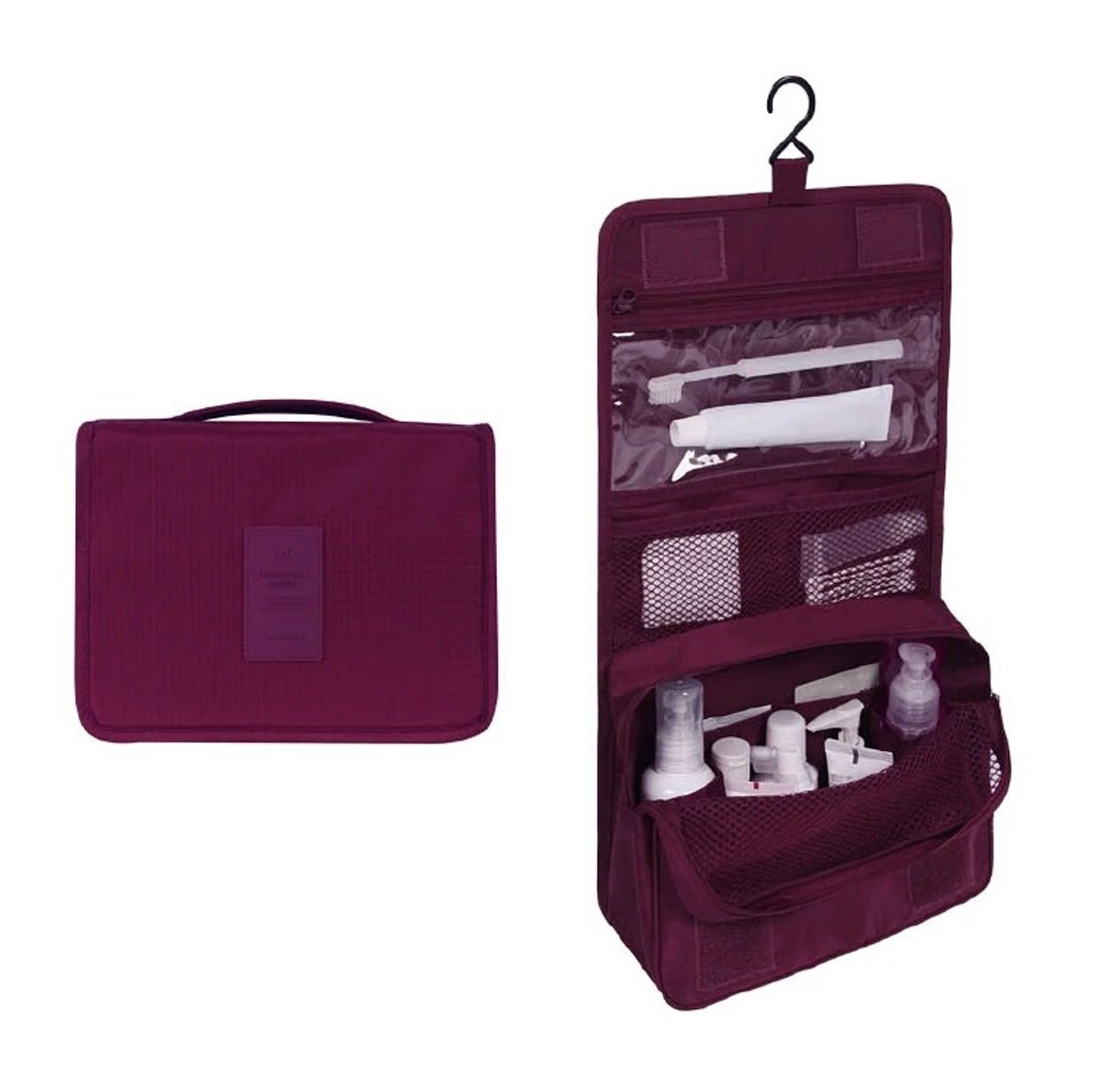 Geanta De Cosmetice Pentru Calatorii Tip Organizator Suspendabil Luxer, Impermeabila, Dimensiuni 24x19x9 cm, Culoare Navy Blue/Red Wine/ Gray [4]