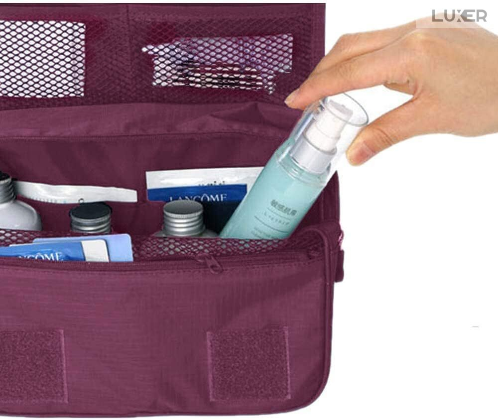 Geanta De Cosmetice Pentru Calatorii Tip Organizator Suspendabil Luxer, Impermeabila, Dimensiuni 24x19x9 cm, Culoare Navy Blue/Red Wine/ Gray [5]