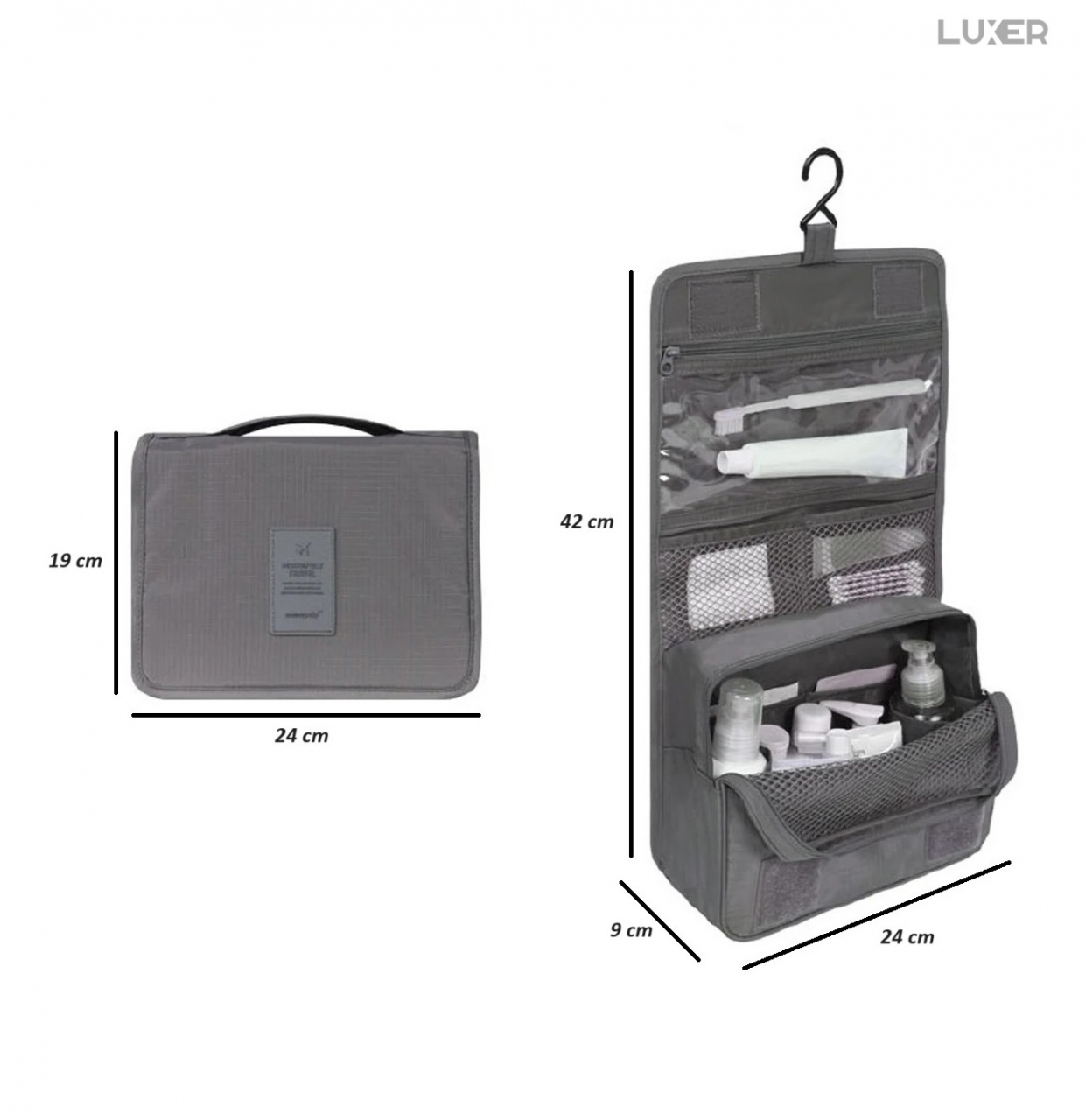 Geanta De Cosmetice Pentru Calatorii Tip Organizator Suspendabil Luxer, Impermeabila, Dimensiuni 24x19x9 cm, Culoare Navy Blue/Red Wine/ Gray [6]