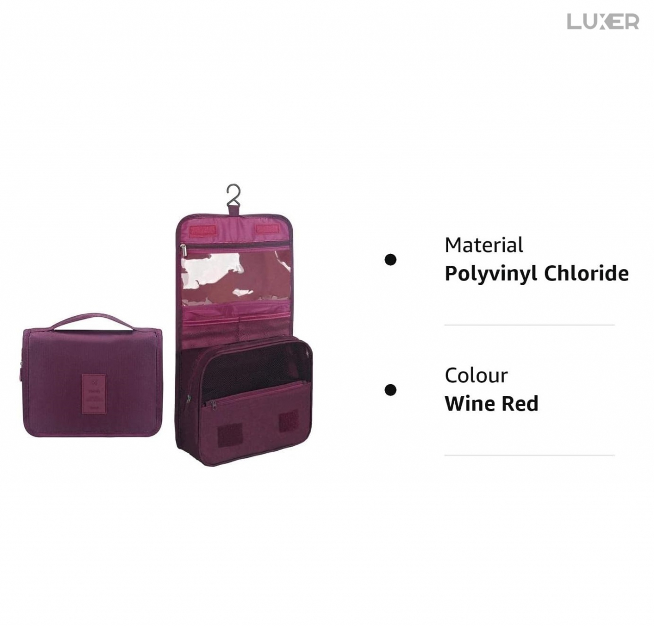 Geanta De Cosmetice Pentru Calatorii Tip Organizator Suspendabil Luxer, Impermeabila, Dimensiuni 24x19x9 cm, Culoare Navy Blue/Red Wine/ Gray [7]