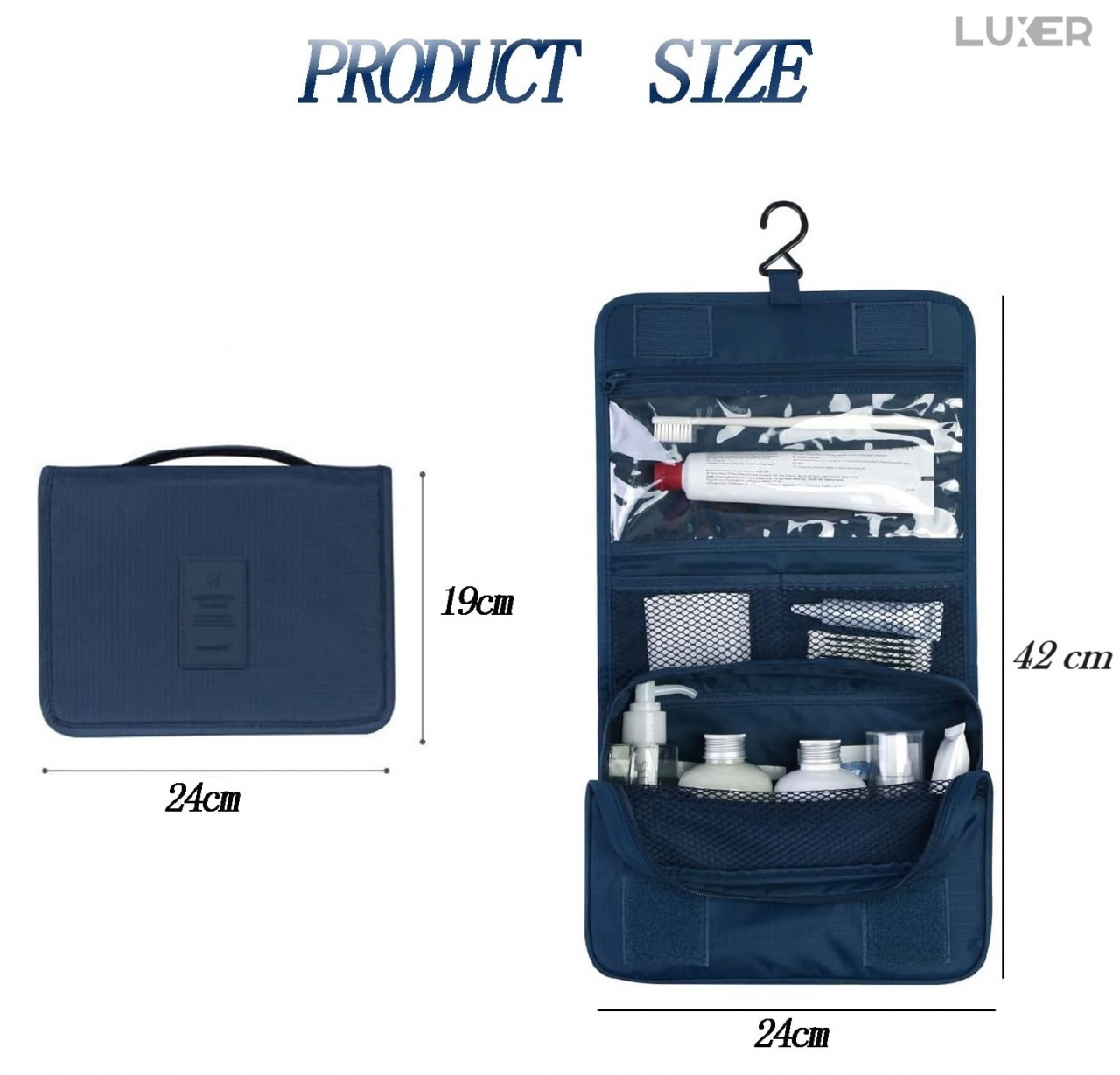 Geanta De Cosmetice Pentru Calatorii Tip Organizator Suspendabil Luxer, Impermeabila, Dimensiuni 24x19x9 cm, Culoare Navy Blue/Red Wine/ Gray [16]