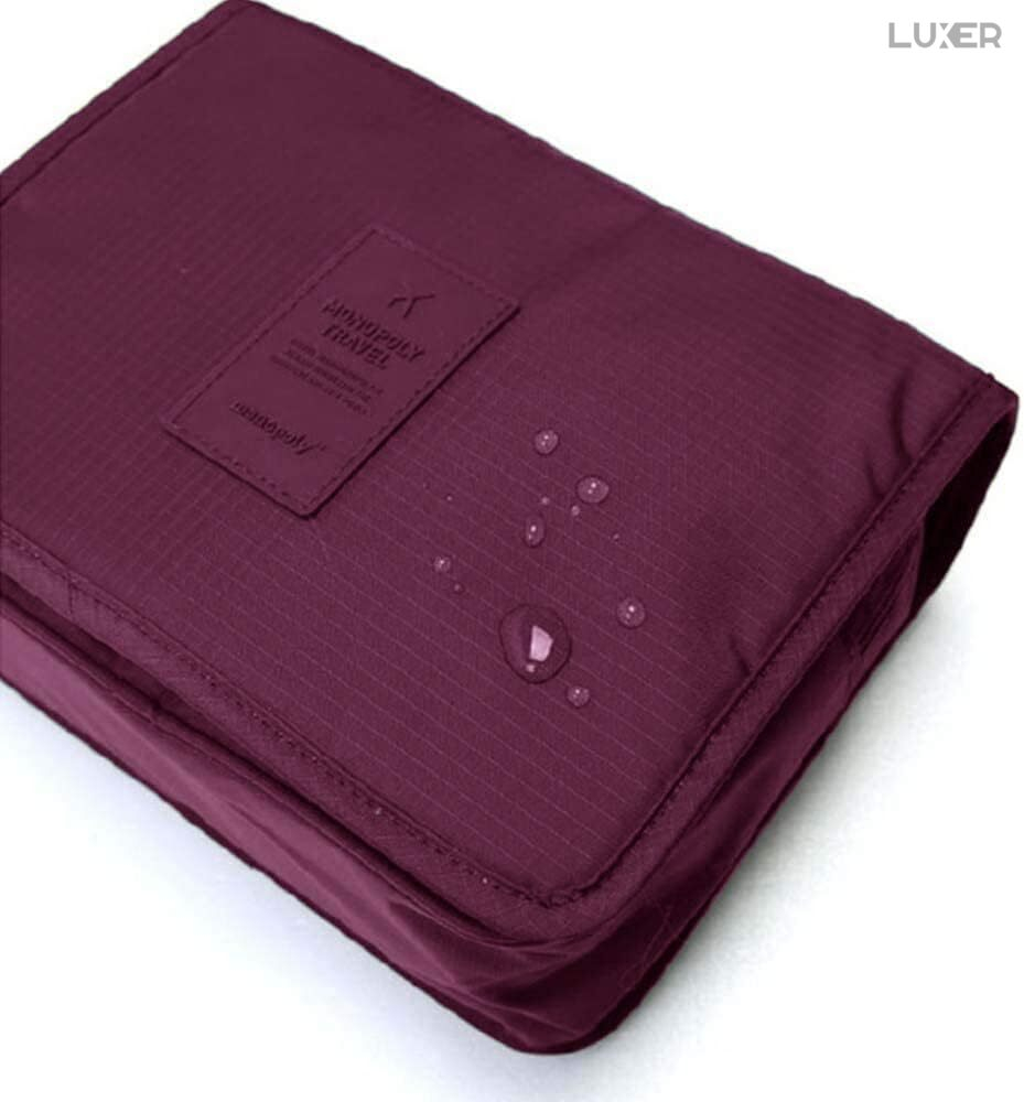 Geanta De Cosmetice Pentru Calatorii Tip Organizator Suspendabil Luxer, Impermeabila, Dimensiuni 24x19x9 cm, Culoare Navy Blue/Red Wine/ Gray [9]