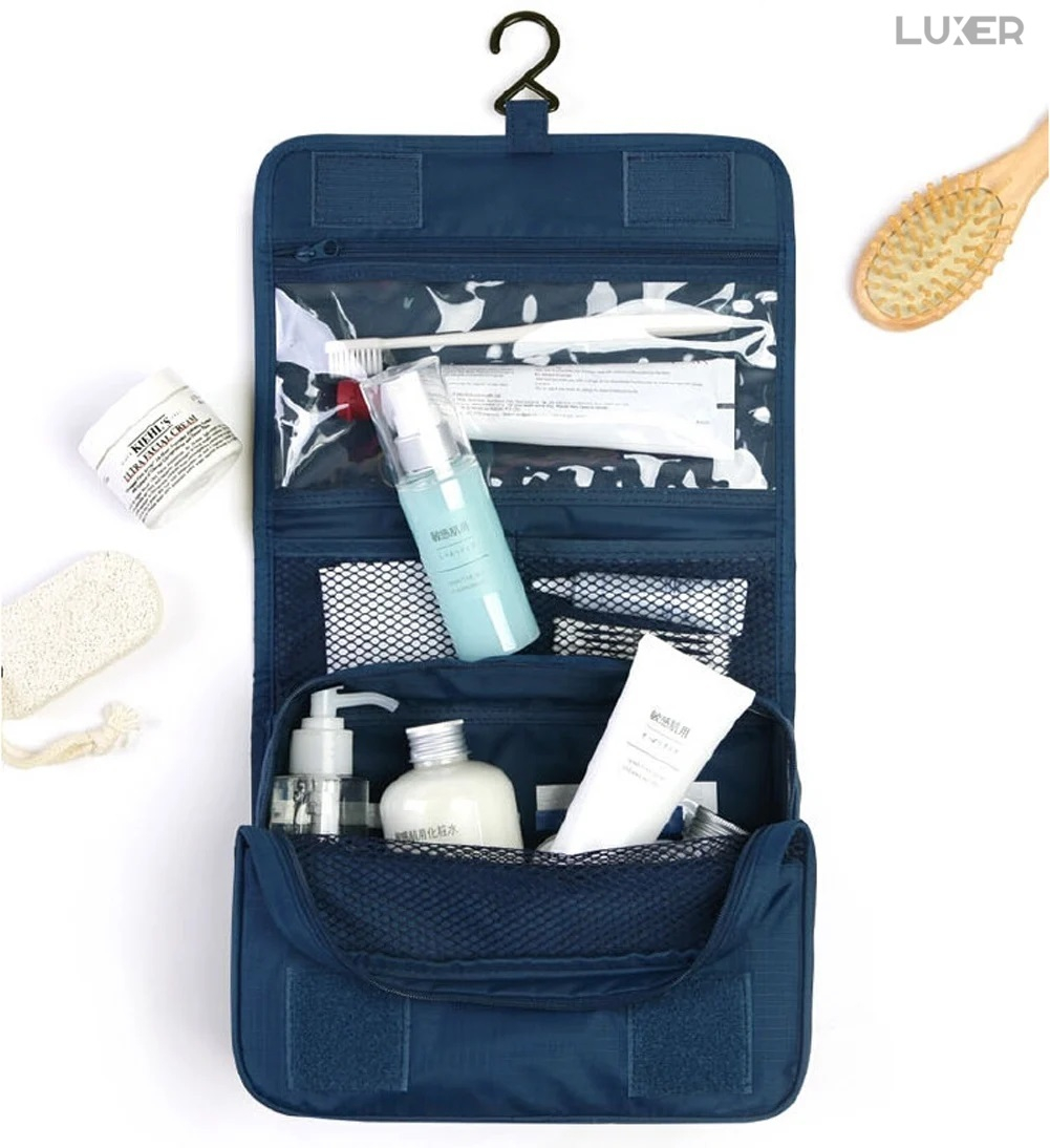 Geanta De Cosmetice Pentru Calatorii Tip Organizator Suspendabil Luxer, Impermeabila, Dimensiuni 24x19x9 cm, Culoare Navy Blue/Red Wine/ Gray [3]
