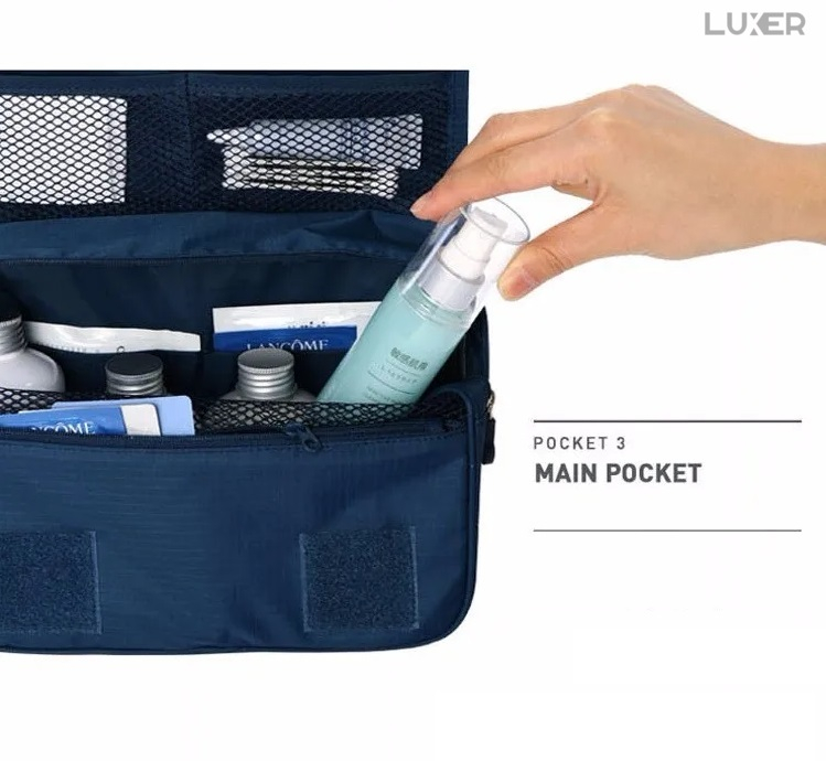 Geanta De Cosmetice Pentru Calatorii Tip Organizator Suspendabil Luxer, Impermeabila, Dimensiuni 24x19x9 cm, Culoare Navy Blue/Red Wine/ Gray [10]