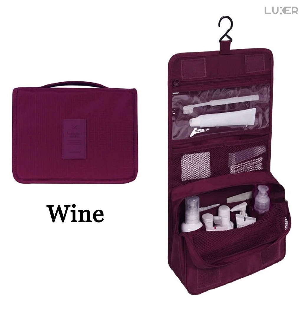 Geanta De Cosmetice Pentru Calatorii Tip Organizator Suspendabil Luxer, Impermeabila, Dimensiuni 24x19x9 cm, Culoare Navy Blue/Red Wine/ Gray [10]