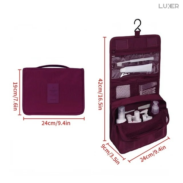 Geanta De Cosmetice Pentru Calatorii Tip Organizator Suspendabil Luxer, Impermeabila, Dimensiuni 24x19x9 cm, Culoare Navy Blue/Red Wine/ Gray [11]