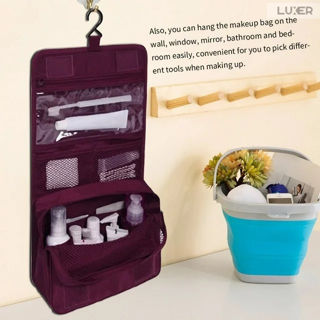 Geanta De Cosmetice Pentru Calatorii Tip Organizator Suspendabil Luxer, Impermeabila, Dimensiuni 24x19x9 cm, Culoare Navy Blue/Red Wine/ Gray [6]
