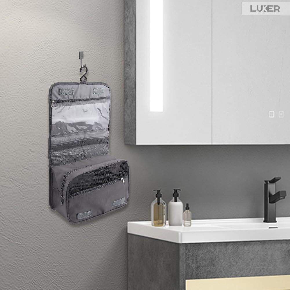 Geanta De Cosmetice Pentru Calatorii Tip Organizator Suspendabil Luxer, Impermeabila, Dimensiuni 24x19x9 cm, Culoare Navy Blue/Red Wine/ Gray [12]