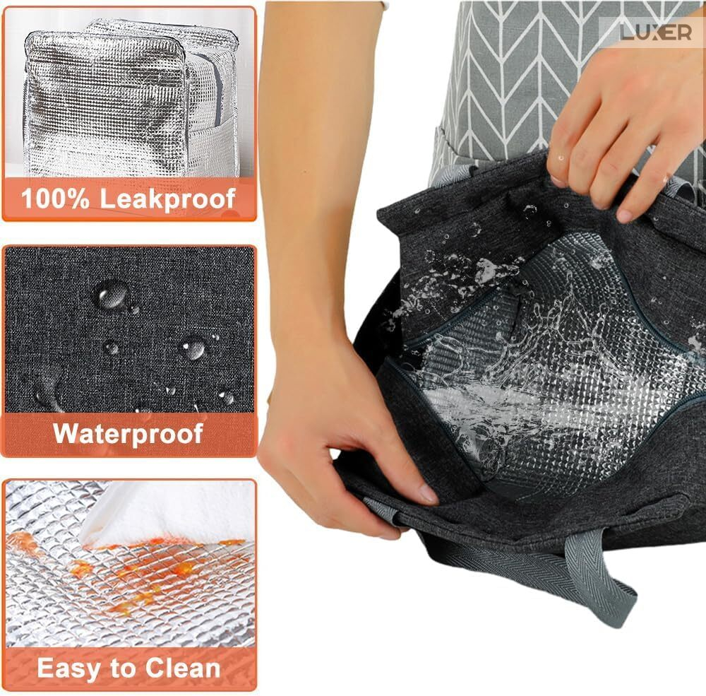 Geantă termoizolantă neagră Luxer, rezistentă la apă, pentru păstrarea alimentelor și băuturilor calde 3–4 ore și reci până la 5 ore. [4]